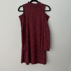 Maroon Pink Rose Off Shoulder Dress